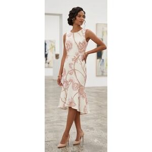 Enfocus Studio Womens Floral Shimmer High Low Mermaid Midi Dress Cream Pink 6